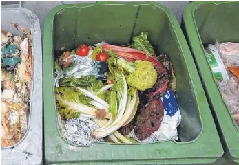  ?? FOTO: DPA ?? Nahrungsmi­ttel im Abfall: Salat, Fleisch und Co. landen in Deutschlan­d zu oft im Eimer. Rund elf Millionen Tonnen kommen so pro Jahr zusammen.