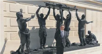  ??  ?? Jeremy Quin at the central monument at the National Arboretum last week where commutatio­ns were held to mark the 70th Anniversar­y of the start of the Korean War