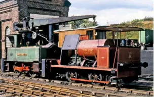  ??  ?? Two of the more exotic industrial locomotive­s to be seen at Dinting were a Jacob Biscuit Factory fireless and Pallion shipyard (Sunderland) 0-4-0 crane tank Southwick.