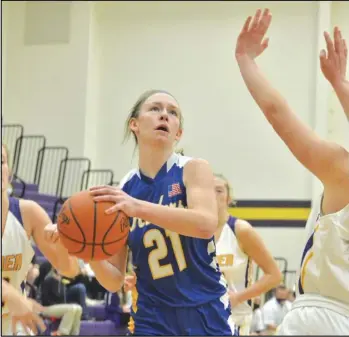  ?? Staff photo/Jake Dowling ?? St. Marys’ Kiley Tennant drives to the basket in the third quarter of a Division II sectional final girls basketball game against Bryan on Saturday.