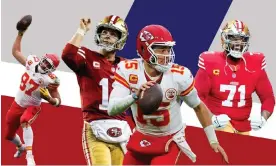  ?? Composite: Guardian design ?? Travis Kelce, Brock Purdy, Patrick Mahomes, Trent Williams will all have crucial roles on Sunday.