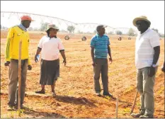  ??  ?? Mrs Veronica Munkuli (second from left) leads workers yesterday during a tour of Bulawayo Kraal Irrigation Scheme which was assisted by First Lady Amai Grace Mugabe