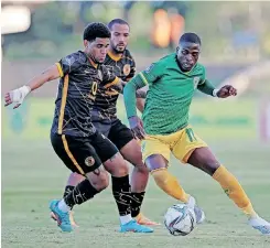  ?? | MUZI NTOMBELA BackpagePi­x ?? SIBONISO Conco, seen here battling with Keagan Dolly, scored the equaliser for Golden Arrows against Kaizer Chiefs.