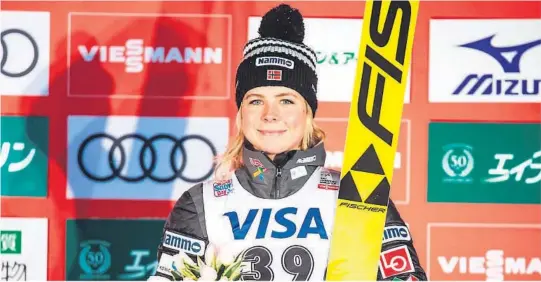  ?? FOTO: NTB SCANPIX ?? SEIER: Maren Lundby vant søndanges verdenscup­renn i Sapporo.