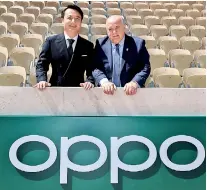  ??  ?? OPPO Vice President Brian Shen and French Tennis Federation President Bernard Giudicelli