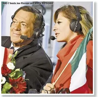  ??  ?? ABC-7 hosts Joe Piscopo and Maria Bartiromo