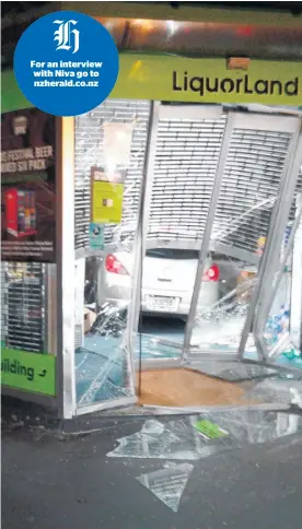  ??  ?? The Nissan Tiida was used to smash into a Liquorland store on Dominion Rd where an unknown amount of alcohol was stolen.