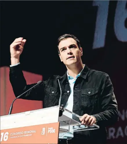  ?? JAVIER BELVER / EFE ?? Pedro Sánchez en el cierre del congreso del PSOE de Aragón