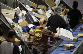  ?? BLOOMBERG PIC ?? United Parcel Service Inc says parcel returns will likely peak at 1.4 million on January 3, which will be a fifth consecutiv­e annual record, up eight per cent from this year.