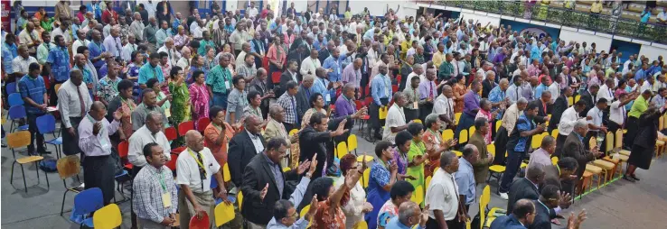  ?? Photo: Ronald Kumar ?? Members of the Assemblies of God Church during the divisional conference at the FMF Gymnasium in Suva on August 14, 2019.