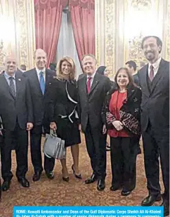  ??  ?? ROME: Kuwaiti Ambassador and Dean of the Gulf Diplomatic Corps Sheikh Ali Al-Khaled Al-Jaber Al-Sabah with a number of senior diplomats during a ceremony to commemorat­e him on the end of his tenure. —KUNA