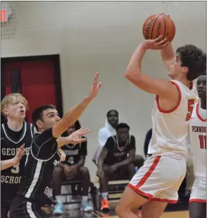  ?? KYLE FRANKO — TRENTONIAN PHOTO ?? Pennington’s Corey Miller, right, averaged 15.6 points and 5.1 rebounds per game as a senior is our Prep Player of the Year.