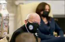  ?? Andrew Harnik/Associated Press ?? House Transporta­tion and Infrastruc­ture Committee Chairman Rep. Peter DeFazio, D-Ore., and other members of the House of Representa­tives meet with President Joe Biden, Vice President Kamala Harris, right, and Transporta­tion Secretary Pete Buttigieg on March 4 in the Oval Office of the White House in Washington.