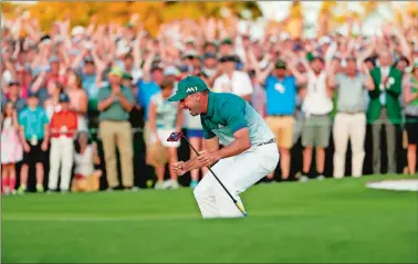  ?? MATT SLOCUM/AP FILE PHOTO ?? Sergio Garcia celebrates on the 18th hole on April 9, 2017, after a playoff at The Masters in Augusta, Ga. Garcia, the Masters champion, never felt any different from the Garcia who spent nearly 20 years trying to make sure his career would not be...