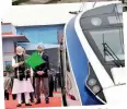  ??  ?? made its first The Vande Bharat Express the Hindu journey from New Delhi to after being holy city of Varanasi on FridayModi inaugurate­d by Prime Minister