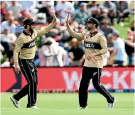  ??  ?? Kane Williamson, left, and Devon Conway have formed something of a mutual admiration society.