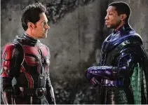  ?? Jay Maidment/Associated Press ?? This image released by Disney shows Paul Rudd, left, and Jonathan Majors in a scene from “Ant-Man and the Wasp: Quantumani­a.”