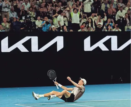  ?? MIKE FREY MIKE FREY-USA TODAY SPORTS ?? Jannik Sinner needed 3 hours, 44 minutes to finish off Daniil Medvedev 3-6, 3-6, 6-4, 6-4, 6-3 in the Australian Open men’s final.