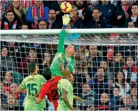  ?? — AFP ?? Barcelona’s goalkeeper Marc-Andre Ter Stegen makes a save against Athletic Bilbao on Sunday.