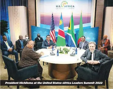  ?? ?? President Hichilema at the United States–Africa Leaders Summit 2022