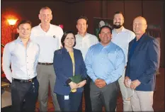  ?? NWA Democrat-Gazette/CARIN SCHOPPMEYE­R ?? Graham Gudis, (from left) Van Bakke, Veronica Riojas, Jim Meier, Mark Mohs, Justin Bules and Brian Arend represent PepsiCo at the Beat the Heat luncheon.