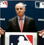  ?? AP PHOTO BY LM OTERO ?? In this Nov. 21, 2019, file photo, baseball commission­er Rob Manfred speaks to the media at the owners meeting in Arlington, Texas.