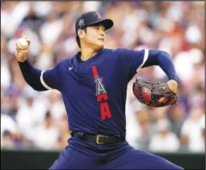  ?? Associated Press ?? STARTER — American League’s starting pitcher Shohei Ohtani, of the Los Angeles Angels, throws during the first inning of the MLB All-Star baseball game on Tuesday in Denver. The American League led 5-2 in the eighth inning as of press time.