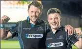  ??  ?? Peter and George Horne celebrate after their hard-earned win over Connacht