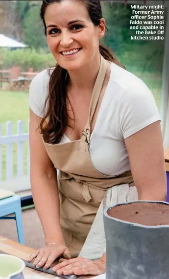  ??  ?? Miltary might: Former Army officer Sophie Faldo was cool and capable in the Bake Off kitchen studio