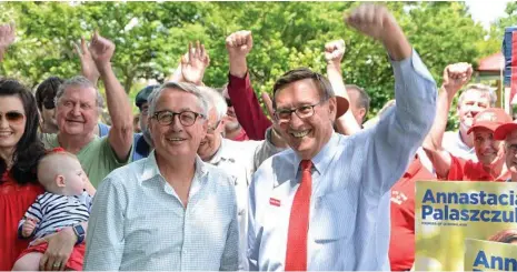  ??  ?? LAUNCH: Former Labor treasurer Wayne Swan and Labor candidate Kerry Shine at the Toowoomba North candidate's campaign launch. PHOTO: TOM GILLESPIE