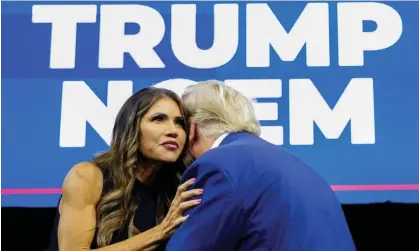  ?? Photograph: Jonathan Ernst/Reuters ?? Kristi Noem greets Donald Trump in Rapid City, South Dakota, in September.