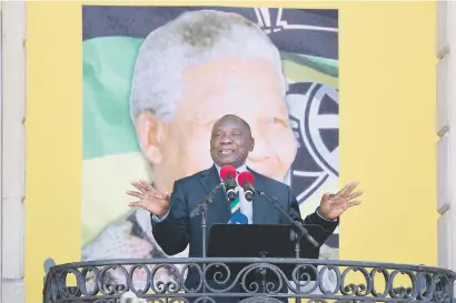  ?? Picture: AFP ?? MAIN MAN. Deputy President Cyril Ramaphosa, the new ANC president, speaks on Sunday in Cape Town, at the spot where 28 years before, Nelson Mandela addressed South Africans after his release.