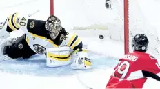  ?? SEAN KILPATRICK/CP FILES ?? Ottawa centre Derick Brassard scores on Boston goalie Tuukka Rask during the first round of the NHL playoffs.