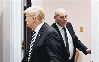  ?? OLIVIER DOULIERY/ABACA PRESS ?? Chief of staff John Kelly, right, is expected to depart the White House amid a staff shake-up by President Donald Trump.