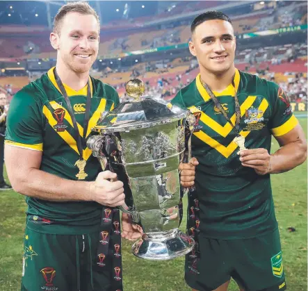  ?? DYNAMIC DUO: Michael Morgan ( left) is keen for Kangaroos teammate Valentine Holmes to join the Cowboys in 2020. ??