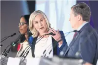  ?? RICHARD LAUTENS TORONTO STAR ?? Saron Gebresella­ssi, Jennifer Keesmaat, John Tory and Sarah Climenhaga, not pictured, square off in one of the final debates.