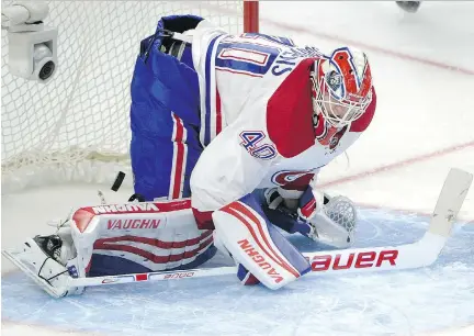  ?? JUSTIN TANG/THE CANADIAN PRESS ?? A shot by Alex Chiasson of the Senators gets past Canadiens goalie Ben Scrivens for a short-handed goal in Ottawa on Saturday, marking the first time in franchise history the Habs had allowed three goals in a game with the man advantage.