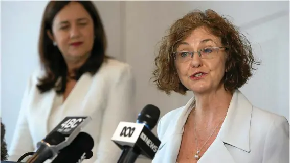  ?? PHOTO: JONO SEARLE/AAP ?? TAKING ACTION: Chair of Anti-Bullying Task Force Madonna King (right) speaks as Queensland Premier Annastacia Palaszczuk looks on during a media conference in Brisbane on Monday.