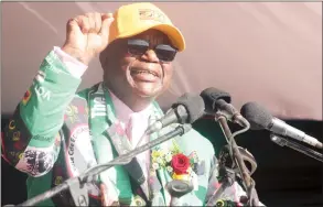  ??  ?? Vice President General Constantin­o Chiwenga (Retired) addresses ZANU-PF supporters at a campaign rally in Harare South yesterday