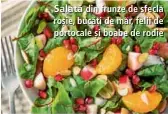  ??  ?? Salată din frunze de sfeclă roșie, bucăți de măr, felii de portocale și boabe de rodie