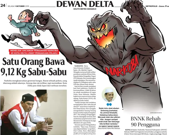  ?? BOY SLAMET/JAWA POS ILUSTRASI: ERRIE DINI/JAWA POS ?? TUNGGU TUNTUTAN: Terdakwa Heru Setyo Dwiyanto alias Sogun saat menunggu sidang di Pengadilan Negeri Sidoarjo. Dia menunggu tuntutan hukuman dari jaksa penuntut umum. KH ABDUL WAHID HARUN