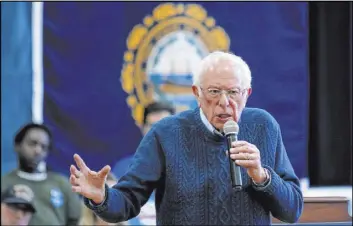  ?? Mary Schwalm The Associated Press ?? Democratic presidenti­al candidate Sen. Bernie Sanders, I-Vt., speaks during a campaign stop Saturday in Franklin, N.H. He won the state easily in the 2016 primary.