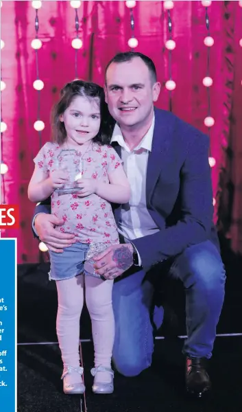  ??  ?? ■ Champion Child of Courage Lyla O’donovan with dad Paul. Lyla has undergone numerous operations and procedures since doctors discovered a brain tumour when she was three