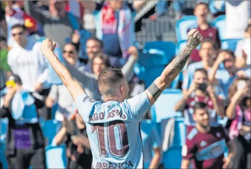  ??  ?? Iago Aspas celebra el gol anotado ayer ante el Leganés en Balaídos que le dio la victoria del partido al Celta.