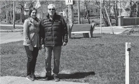  ?? SHARON MONTGOMERY-DUPE/CAPE BRETON POST ?? Michael Yorke and wife Marielle Yorke stand where the Glace Bay Chip Wagon has been situated on Water Street, Glace Bay, for 73 years. Due to the COVID-19 pandemic, the site remains a bare lot. Although food trucks can open, the Yorkes are in a “wait and see” mode.