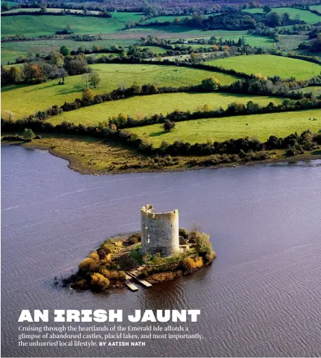  ??  ?? Aerial view of the 13th-century Clough Oughter Castle, perched on a tiny isle in the middle of a lake.