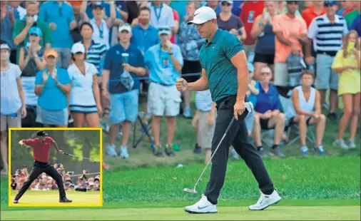  ??  ?? UNA ROCA. Brooks Koepka celebra uno de los seis birdies que sumó en la última jornada del PGA, dos menos que un feliz Tiger Woods.