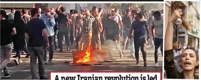  ?? ?? Symbol of defiance: Women cut their hair off outside Iran’s embassy in Istanbul, and, left, protests in Tehran on Saturday