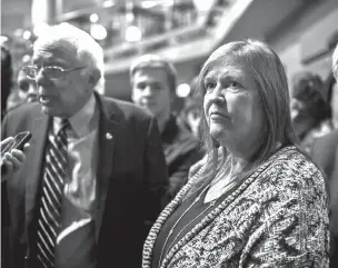  ?? MELINA MARA, THE WASHINGTON POST ?? Jane Sanders, wife of Sen. Bernie Sanders, stands by her husband after a rally in Iowa in 2015.