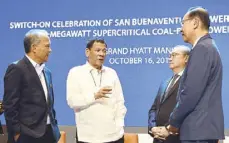  ??  ?? President Duterte with (from left) Secretary Cusi, Manuel V. Pangilinan and Rogelio Singson.